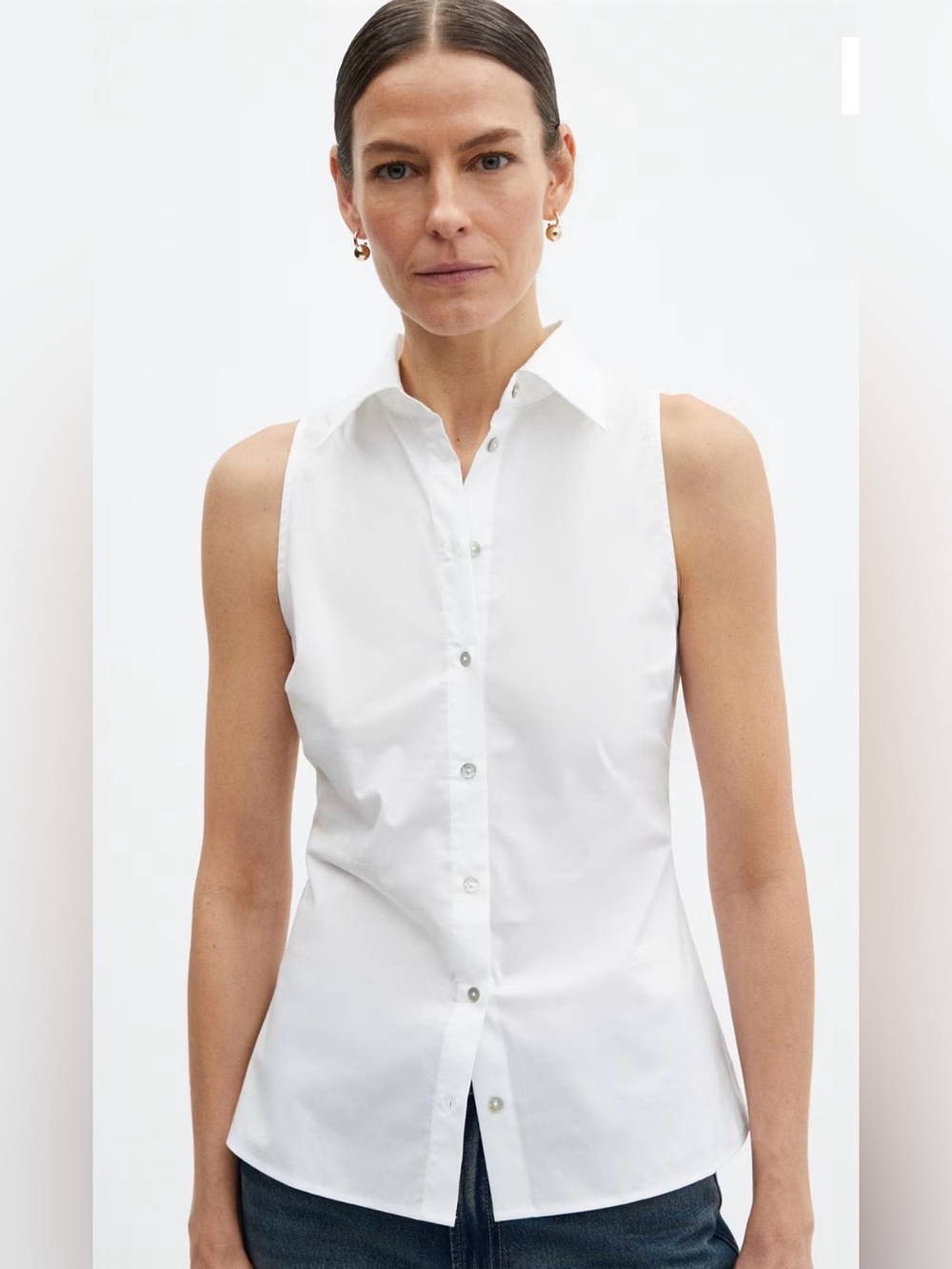 Mango Sleeveless White Button-Down Shirt